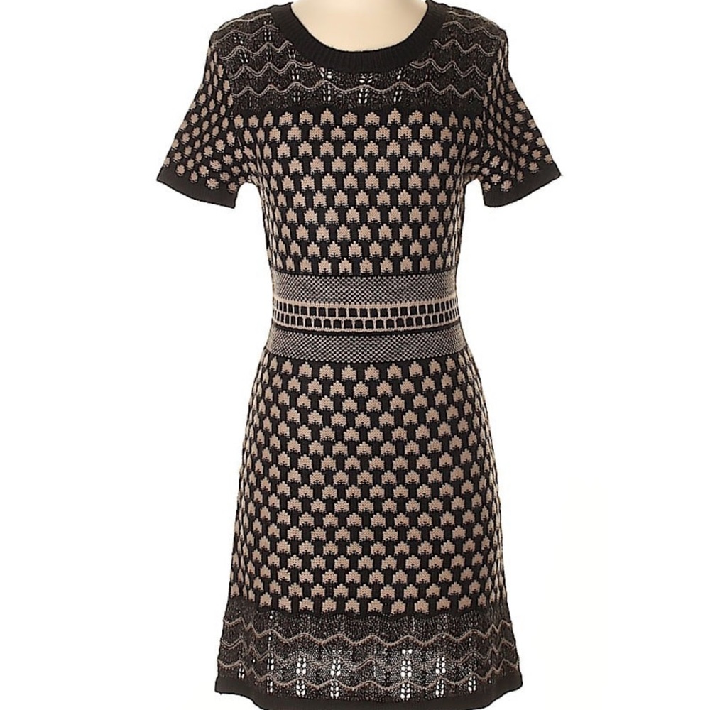 Romeo + Juliet Couture Black/Tan Printed Knit Sweater Dress XS/S